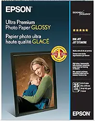 Epson Papel fotográfico brilhante Ultra Premium, letra, 21 x 28 cm, 25 folhas (S042182), branco