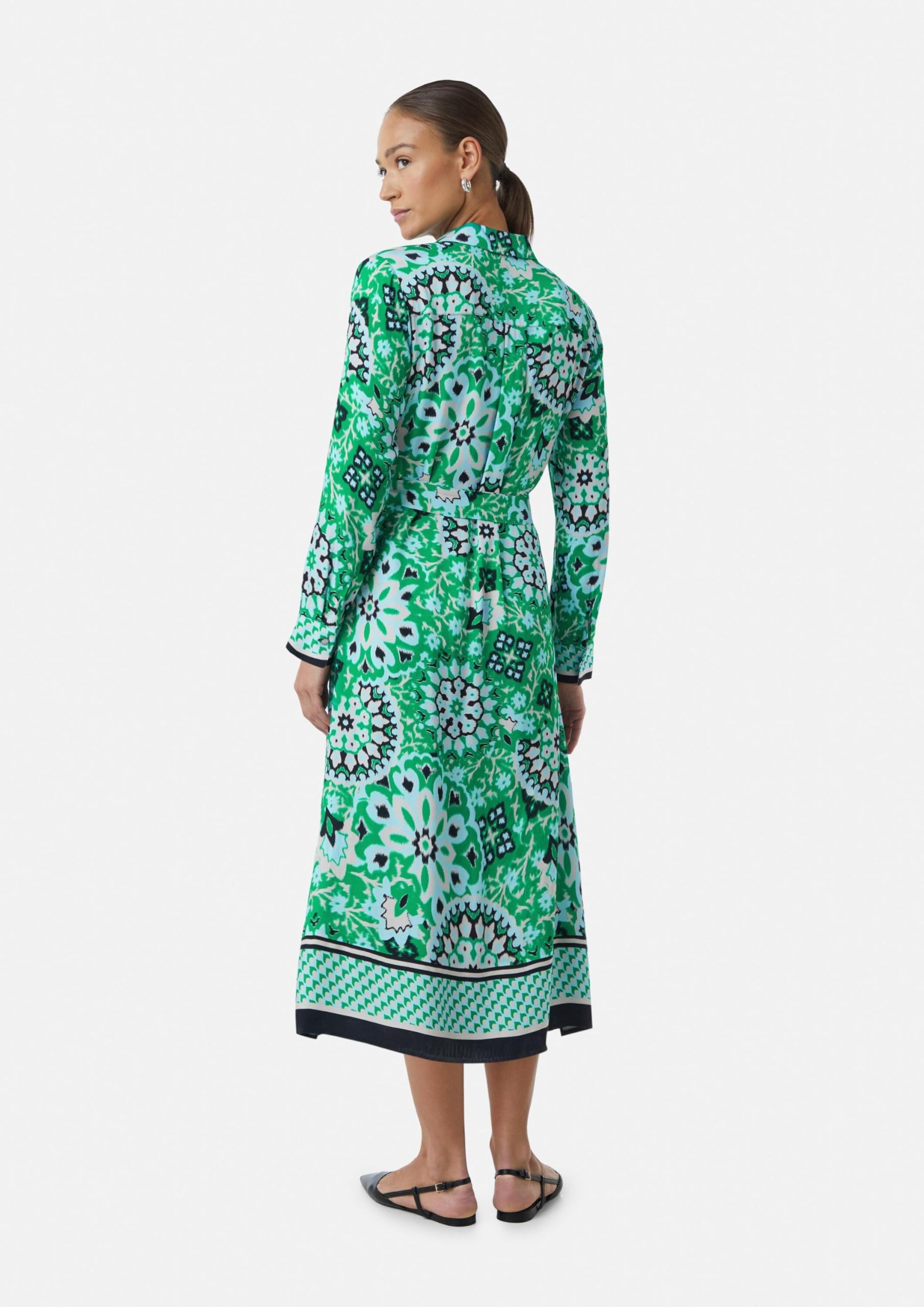 Comma Midi-Kleid mit verdeckter Knopfleiste und All-Over-Print