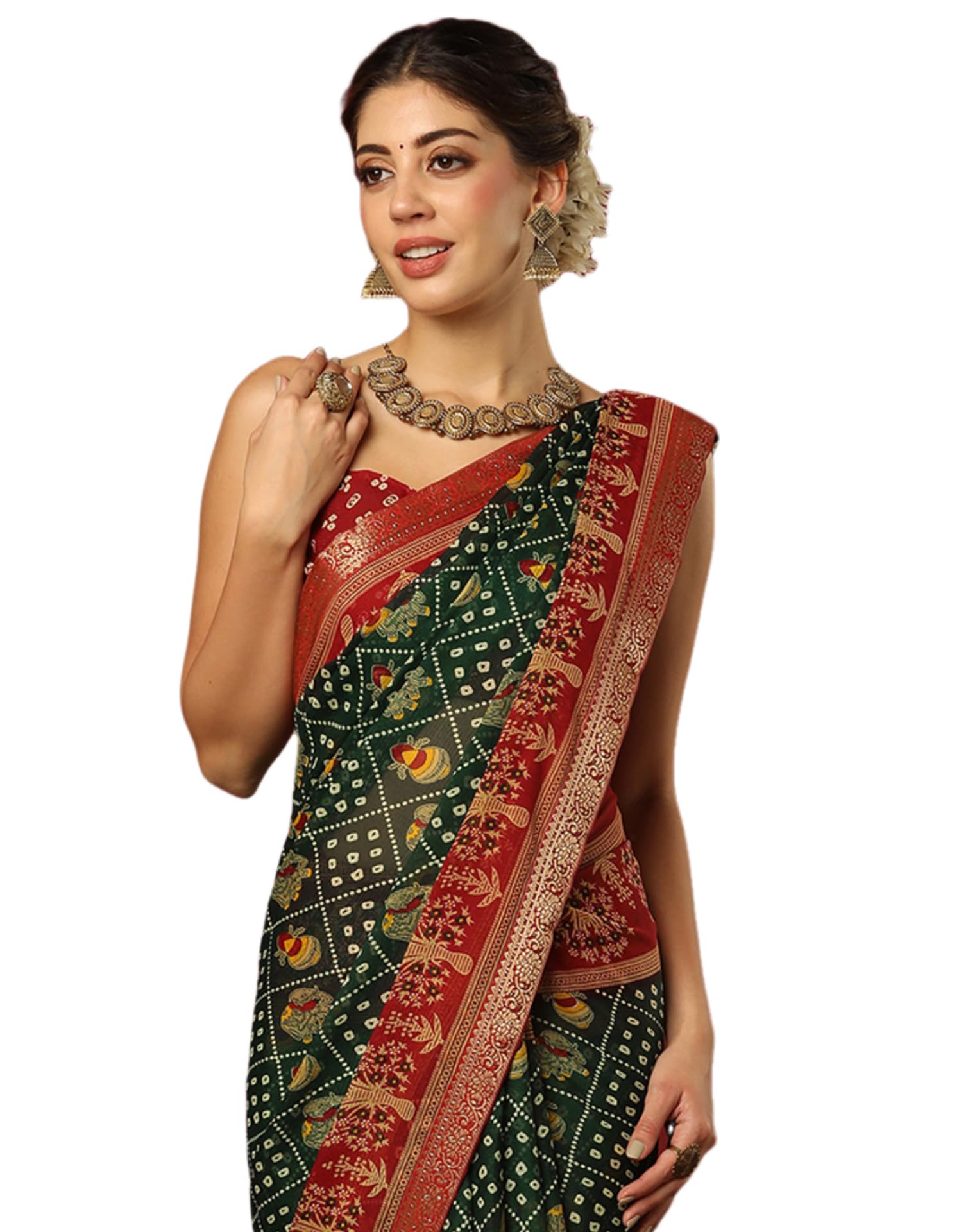 Women's Georgette Bandhani Printed Saree With Unstitched Blouse Piece-image-37