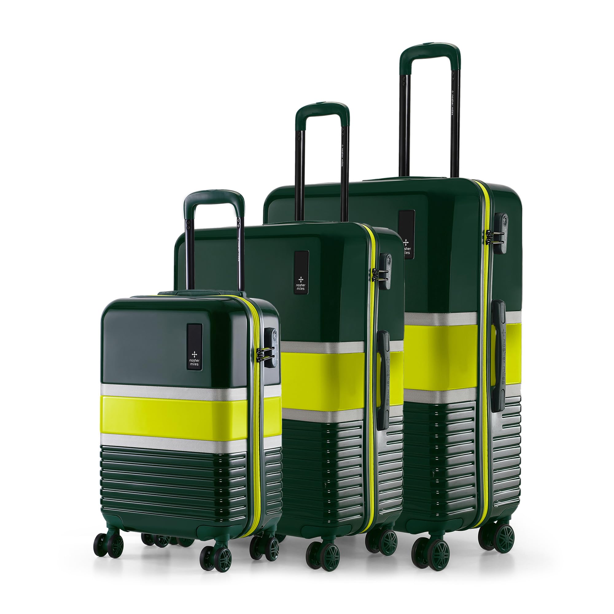 Mexico Hard-Sided Polycarbonate Luggage Set of 3 Dark Green and Lime Trolley Bags (55, 65 & 75 cm)