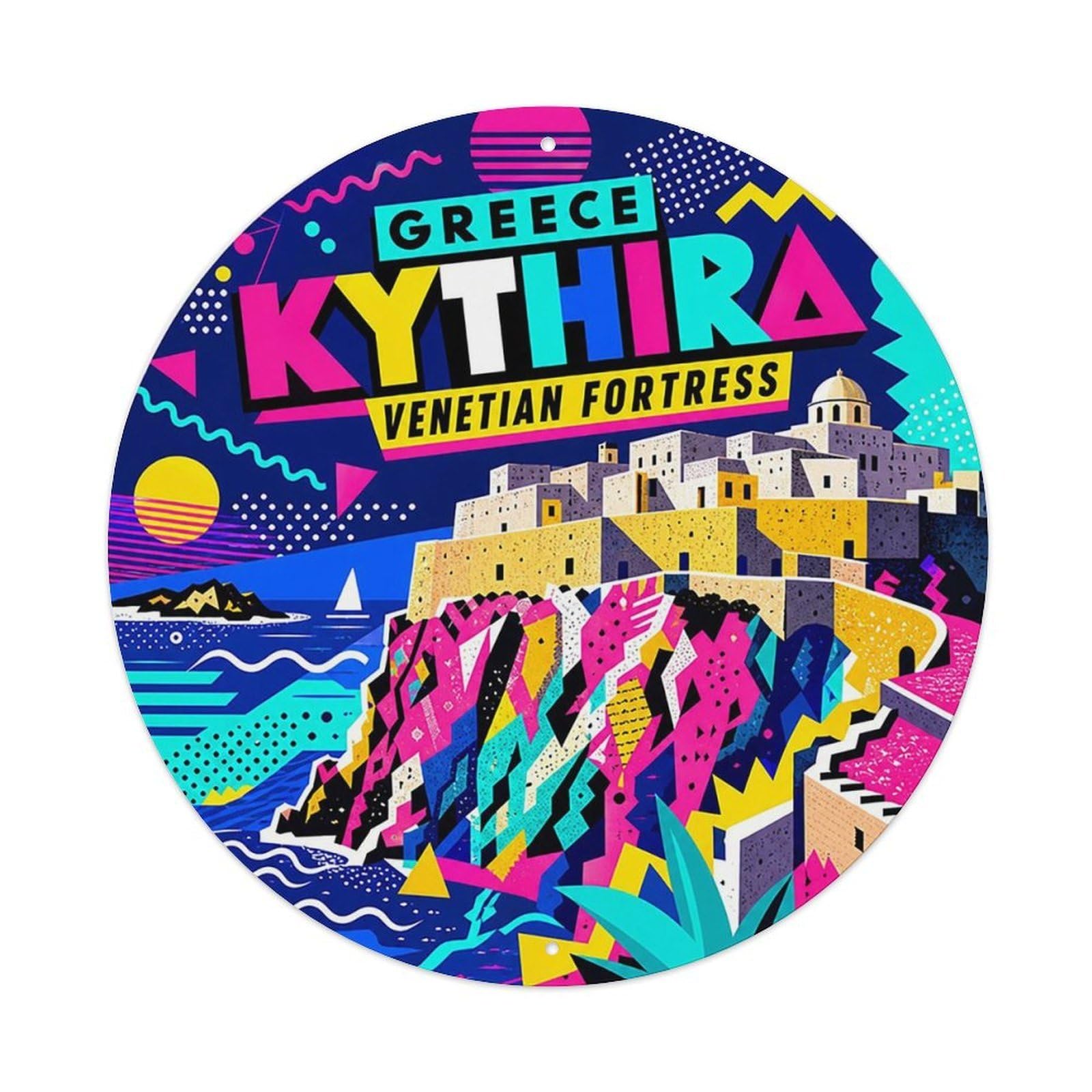 Este 8X8inch Style Kythira Venetian Greek Retro Graphic Castle Heritage Metal Tin Sign