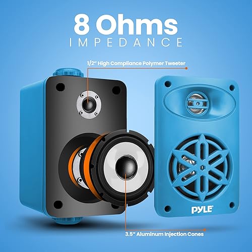 Vista 88 de PyleUsa Par de altavoces Bluetooth para interiores y exteriores, 200 W, doble impermeable, 3.5 pulgadas, sistema de rango completo de 2 vías con Rojo