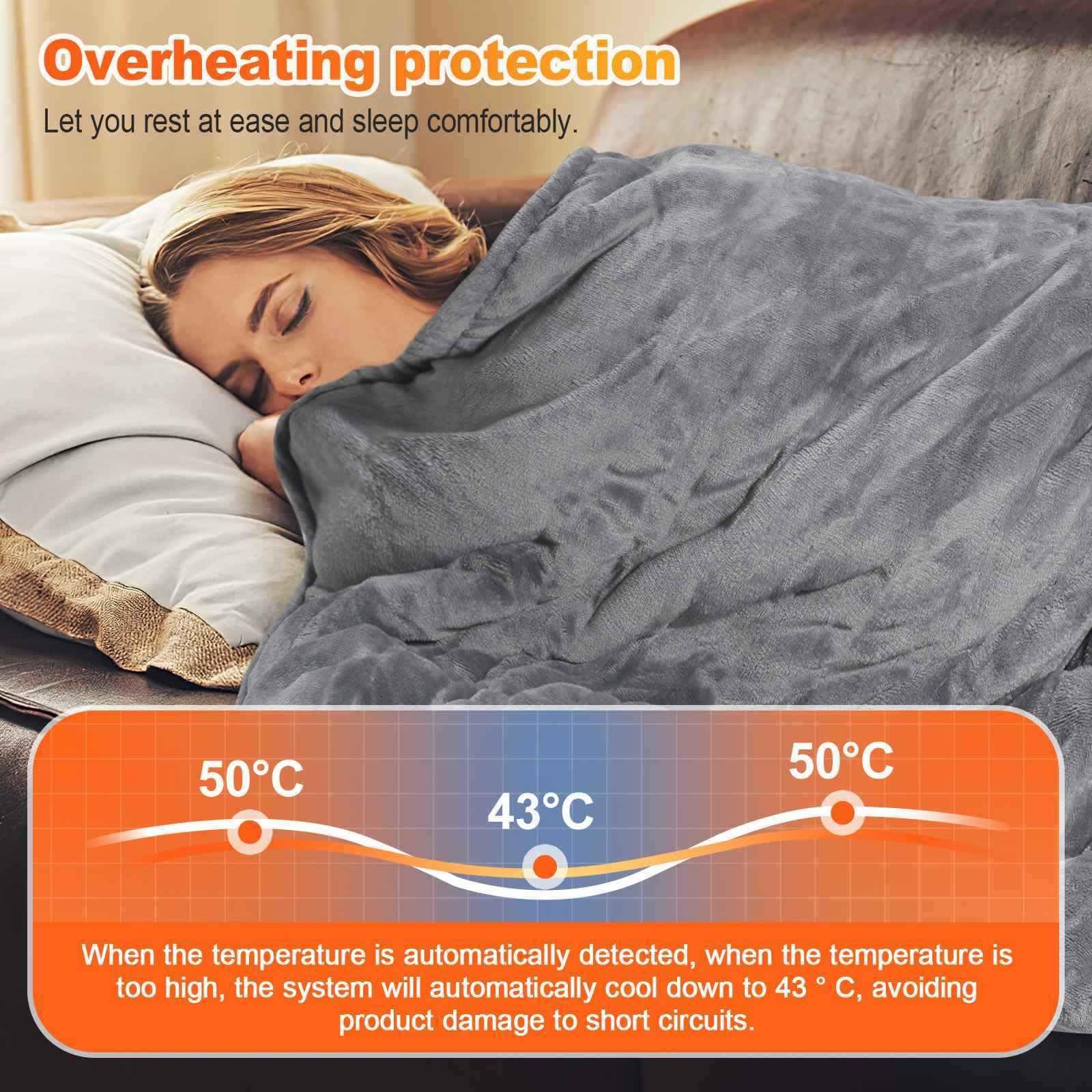 Couverture Chauffante Électrique 130x180 Cm – 4 Niveaux Chaleur, Arrêt Auto 9h, Protection Surchauffe, Douce Flanelle Pour 2 Personnes