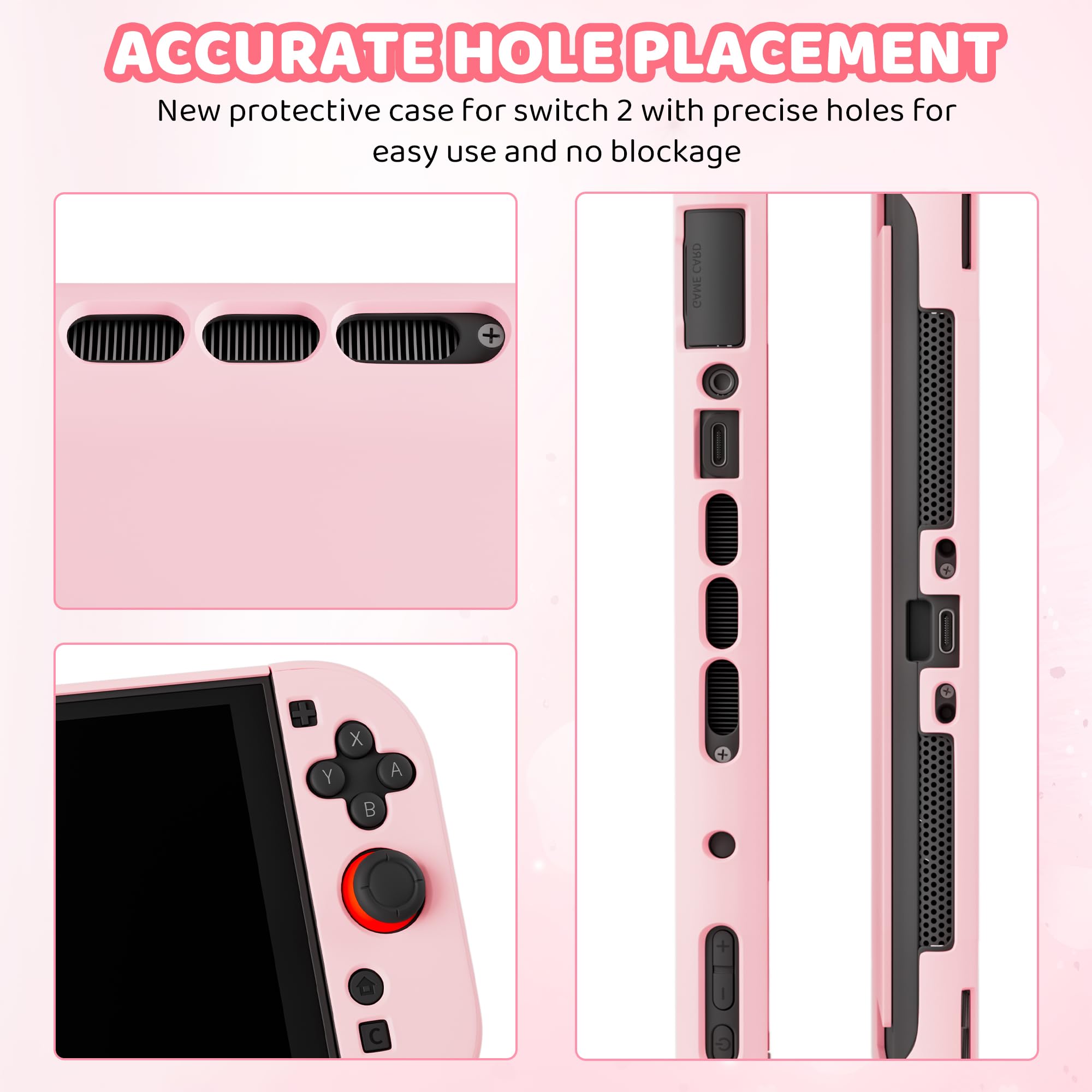 RHOTALL Pink Cherry Blossom - Bolsa de viaje para Nintendo Switch 2 (2025) de 7,9 pulgadas, bonita bolsa de viaje con carcasa rígida para Switch 2, protector de pantalla, 2 tapas para el pulgar