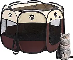 Cercadinho para Cachorros, Cercadinho Pet, Cercado Pet, Casinha para Cães e Gatos, Portátil e Dobrável, Tecido Impermeável Fácil de Montar e Transportar (Marrom)