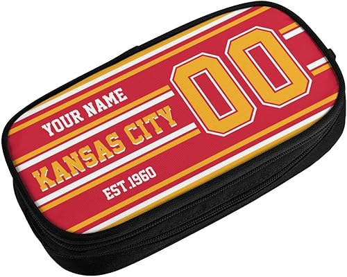 Miniatura 2 de Estuche de lápices personalizado de Kansas City con número de nombre, caja de lápices personalizada estilo fútbol, estuche de bolígrafo