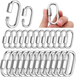 Zonon 24 Pcs Stainless Steel Chain Connector 5/32 Inch and 1/4 Inch Screw Chain Link Connector D Shape Chain Hooks for Camping Equipment, Hammock, Keyring and String Light