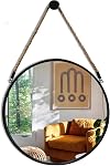 POZINO Miroir rond, 15" Miroir suspendu à corde, Miroirs du cercle de ferme, Miroir mural en métal noir pour salle de bains, Chambre, Salon, Entrée, Décor