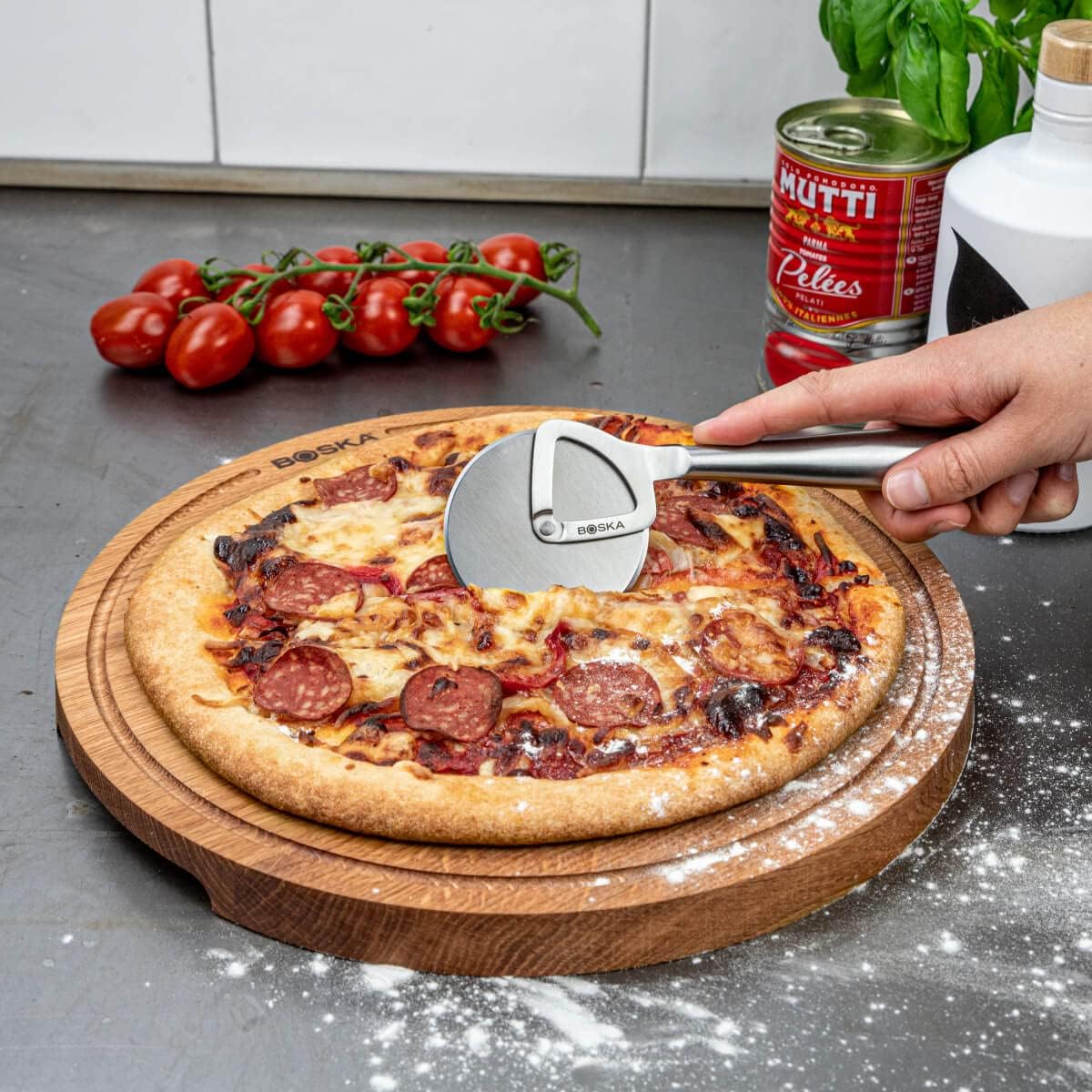 Boska Stainless Steel Pizza Cutter - Copenhagen Multifunctional Pizza Wheel Cutter - Handheld Food Slicer - Silver Non-Stick Adjustable Roller - Dishwasher Safe - For Kitchen Cooking: Home & Kitchen