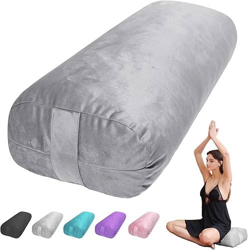 Vista 7 de Yoga Bolster Pillow for Restorative & Yin Yoga - Meditation Pillow with Velvet Cover - Rectangular Negro