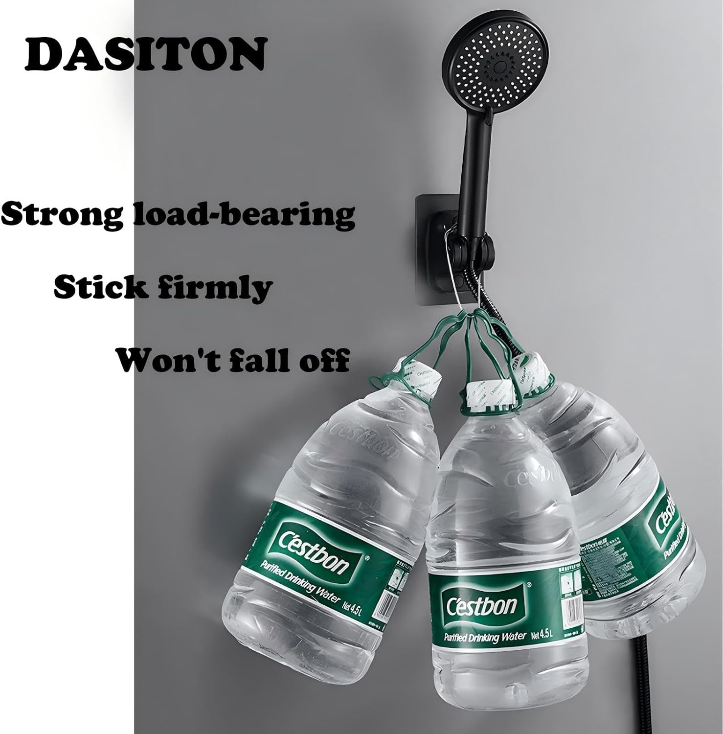 DASITON Large Wall Mount Strong Adhesive Waterproof Handheld Shower Holder,Shower Head Holder,for rv Shower Kids Shower Bathroom Shower(Black 2P)