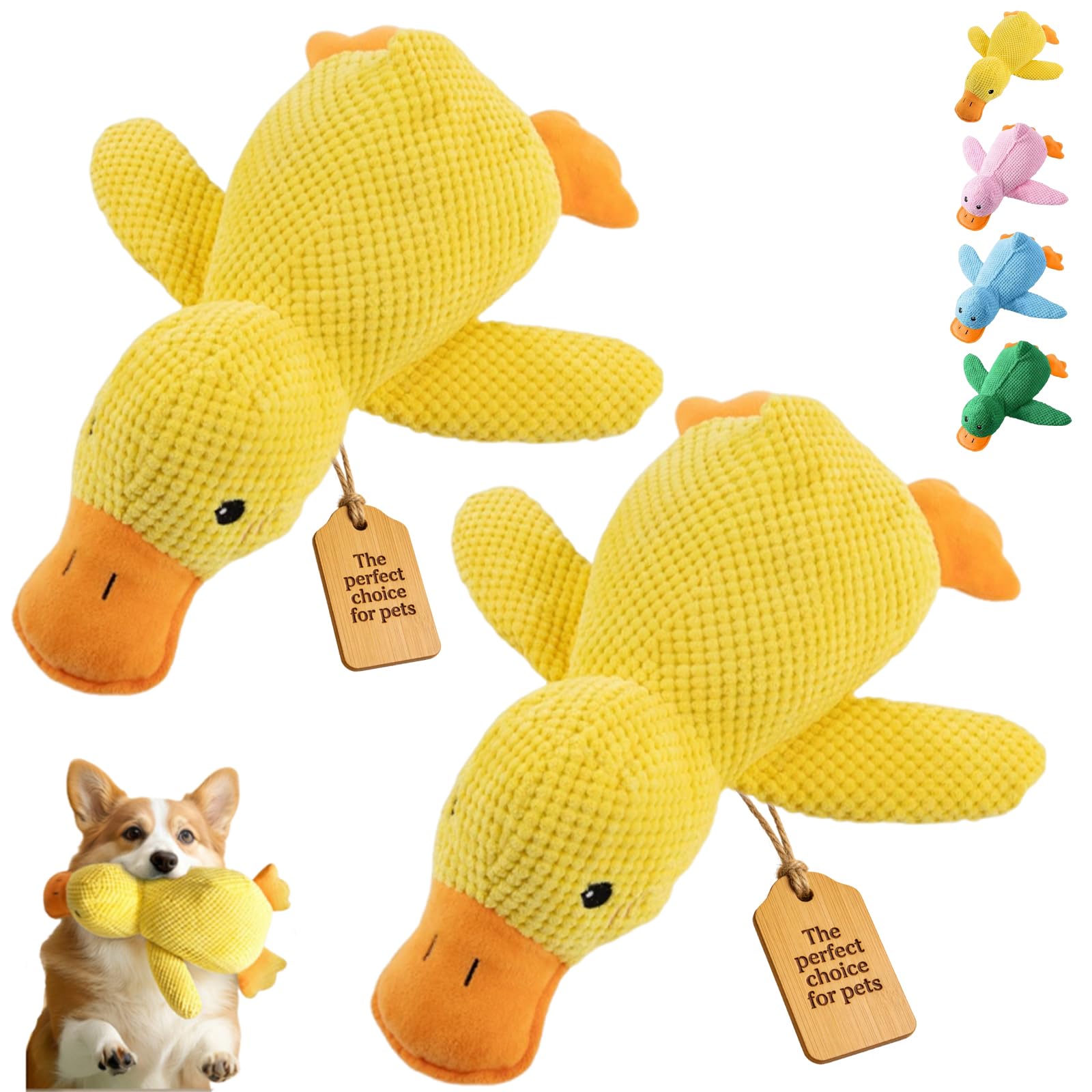 2026 New Calming Duck Toy for Dogs, Interactive Quacking Dog Toy with Quack Sound and Crinkle, Soft Plush Durable, Chew Doll with Squeaker for Pets Indoor and Outdoor (2 Yellow, S: 25 * 22CM)