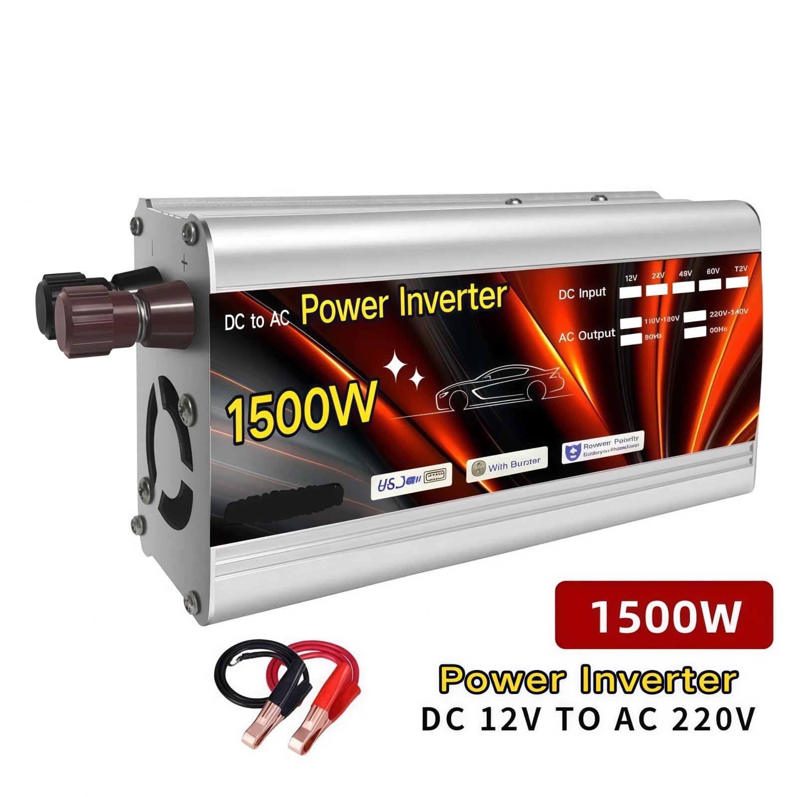 Przetwornica napięcia samochodowego 12 V do 220 V, przetwornica solarna 500 W, 1000 W, 1500 W, 2000 W, przenośna przetwornica napięcia samochodowego(1500W 12V TO 220v)