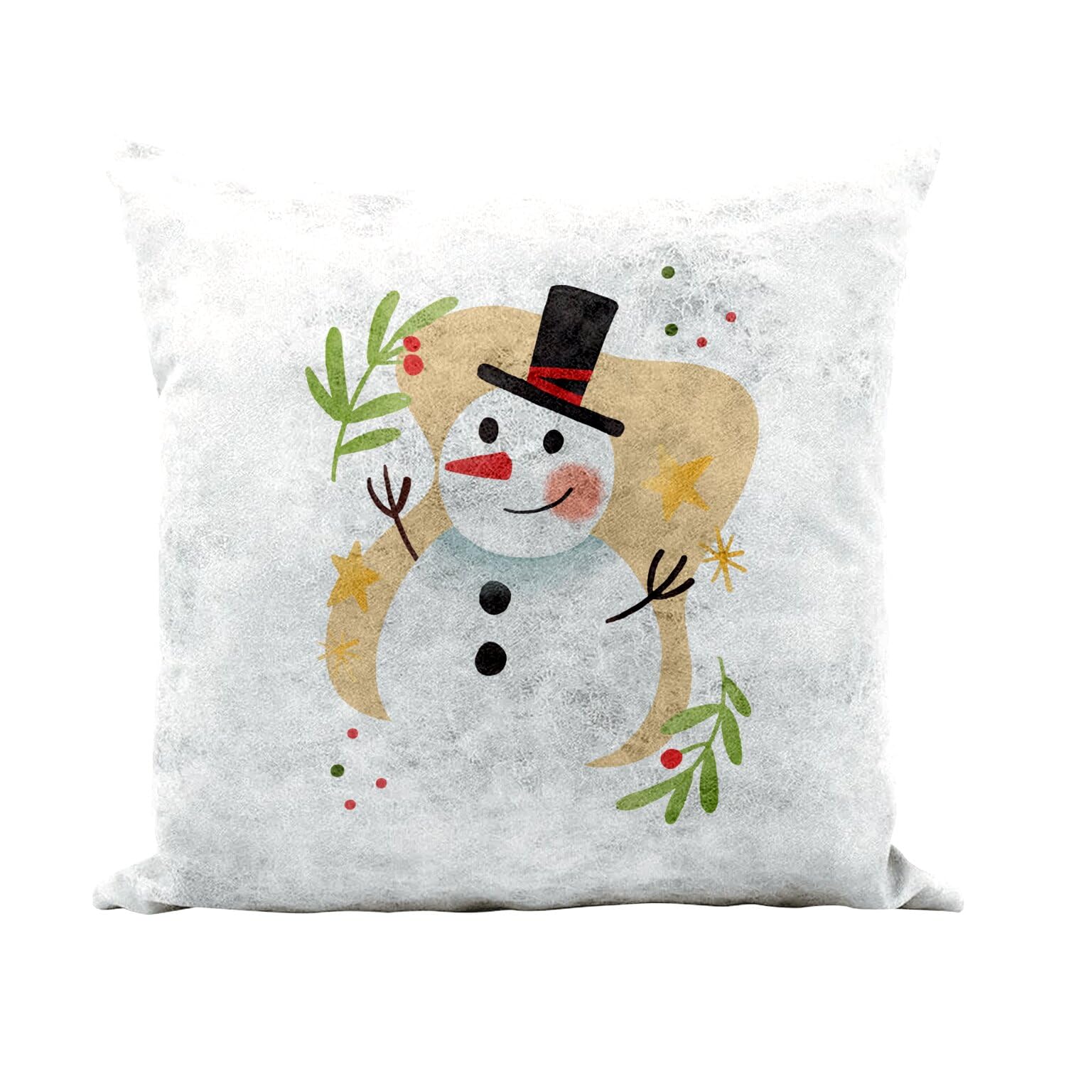 Coussin Cadeau de Noël Original Housse Similicuir et Garnissage Bonhomme de Neige