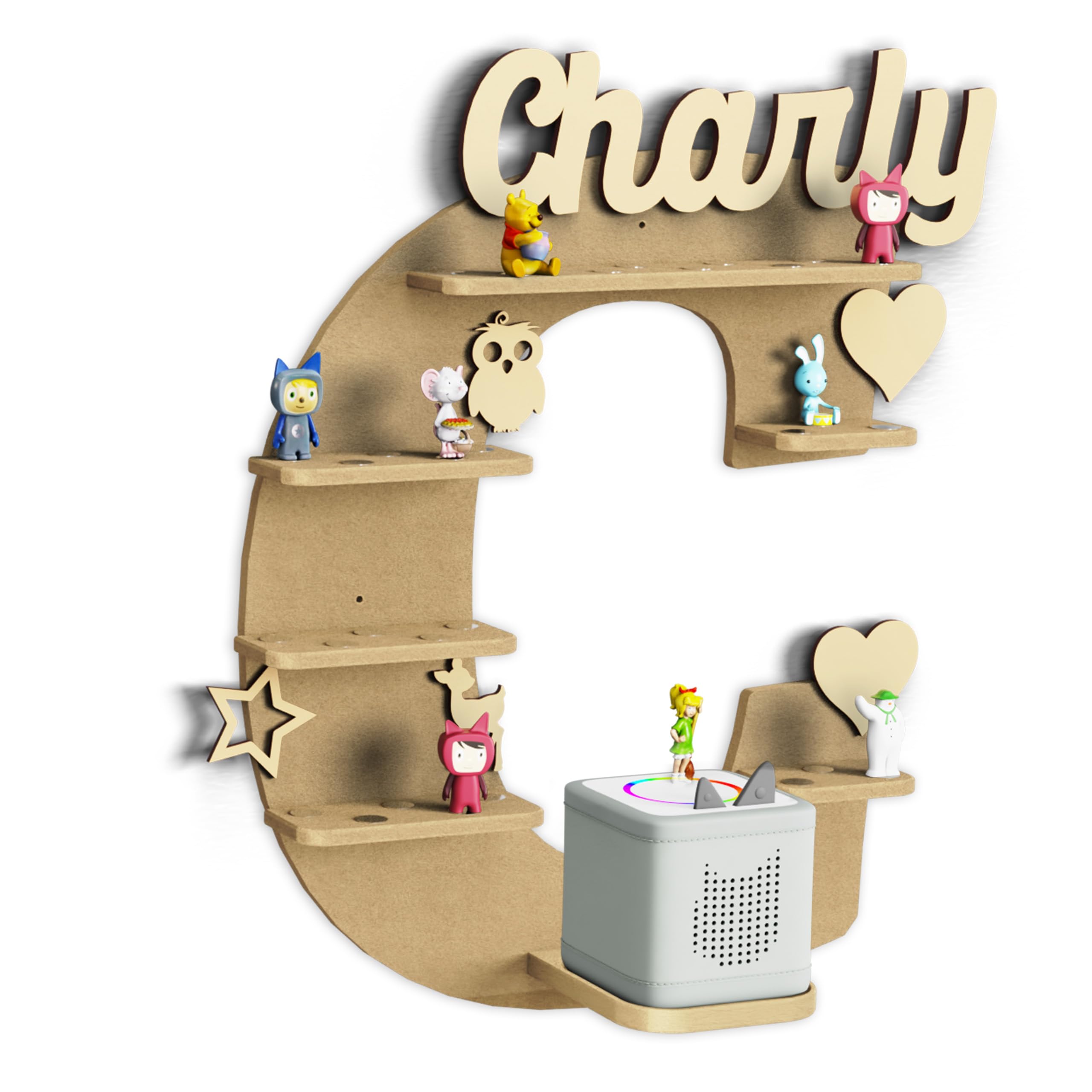 Holzura Regal Buchstabe C für Toniebox 2 zum selber bauen, DIY Wandregal für Toniefiguren, Aufbewahrung für Tonies, Halterung für Musikbox, 10mm Bausatz