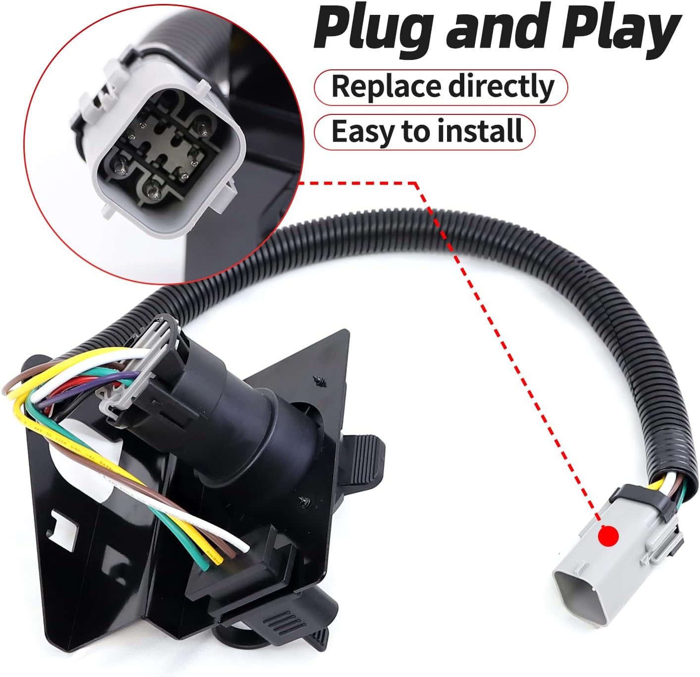4 Flat 7 Pin Trailer Tow Wiring Harness Plug Compatible with Ford 2002 2023 2004 F250 F350 Super Duty Pickup Truck 7 Way Trailer Plug Replace OEM # 2C3Z-13A576-DA 2C3Z13A576DA