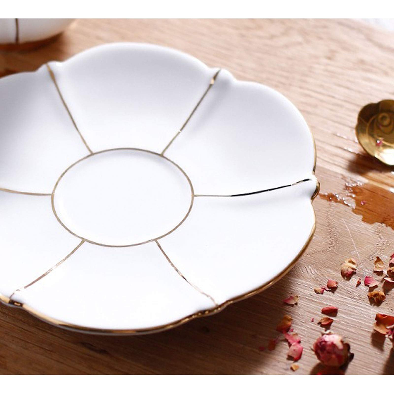 Keramik Kaffeebecher Kaffeetassen Keramik-Tassen und Untertassen-Set Elegantes Tee-Kaffee-Set im europäischen Stil Ausgefallene Kaffeetassen mit Teelöffeln 6,8 Unzen for Kaffee, Milch