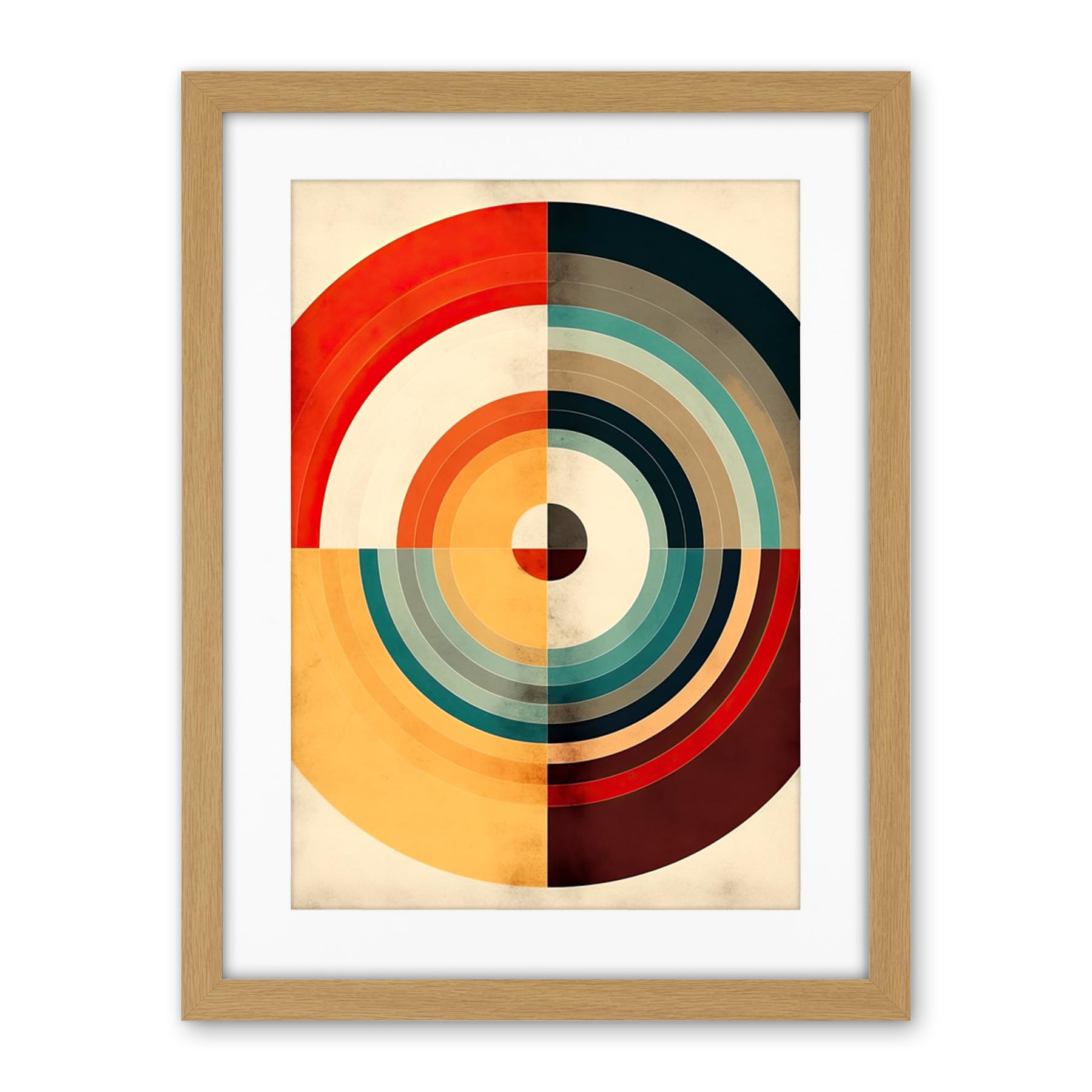Artery8 Concentric Circles Bauhaus Style Minimal Colourful Vintage Artwork Framed Wall Art Print 18X24 Inch