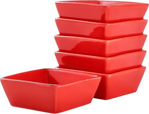 Miniatura 2 de Bruntmor Ramequines cuadrados de cerámica roja para hornear, para soufflé, crema brulee, mermeladas, salsas de inmersión, sopa de cebolla francesa,