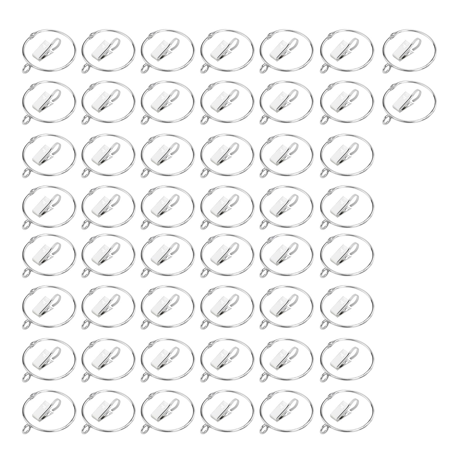 Anillos de cortina de acero inoxidable plateado con clips para colgar, pack de 50 a 100 unidades