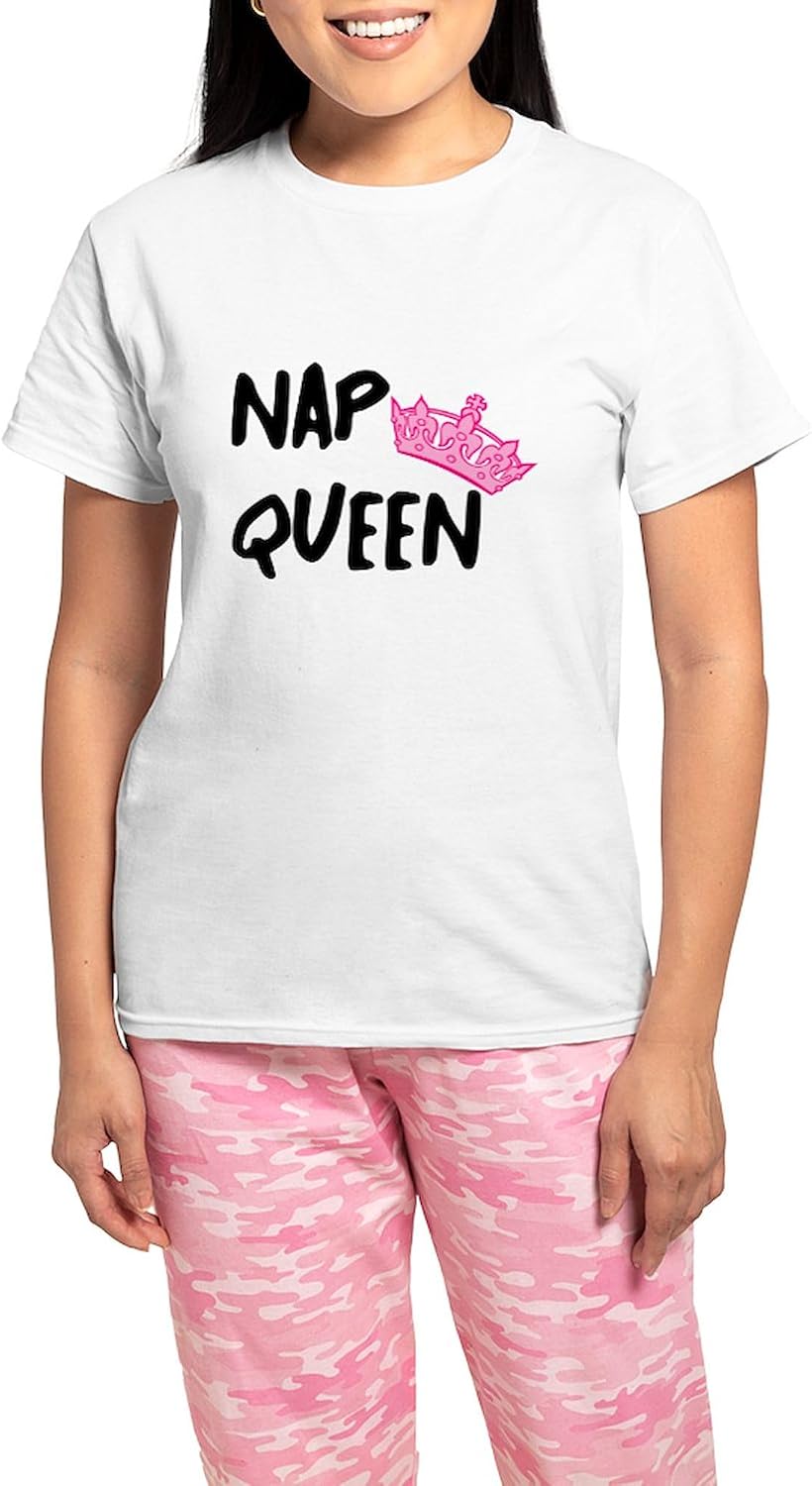 CafePress Nap Queen Women's Light Pajamas Women's Novelty Cotton Pajama Set, Comfortable PJ Sleepwear