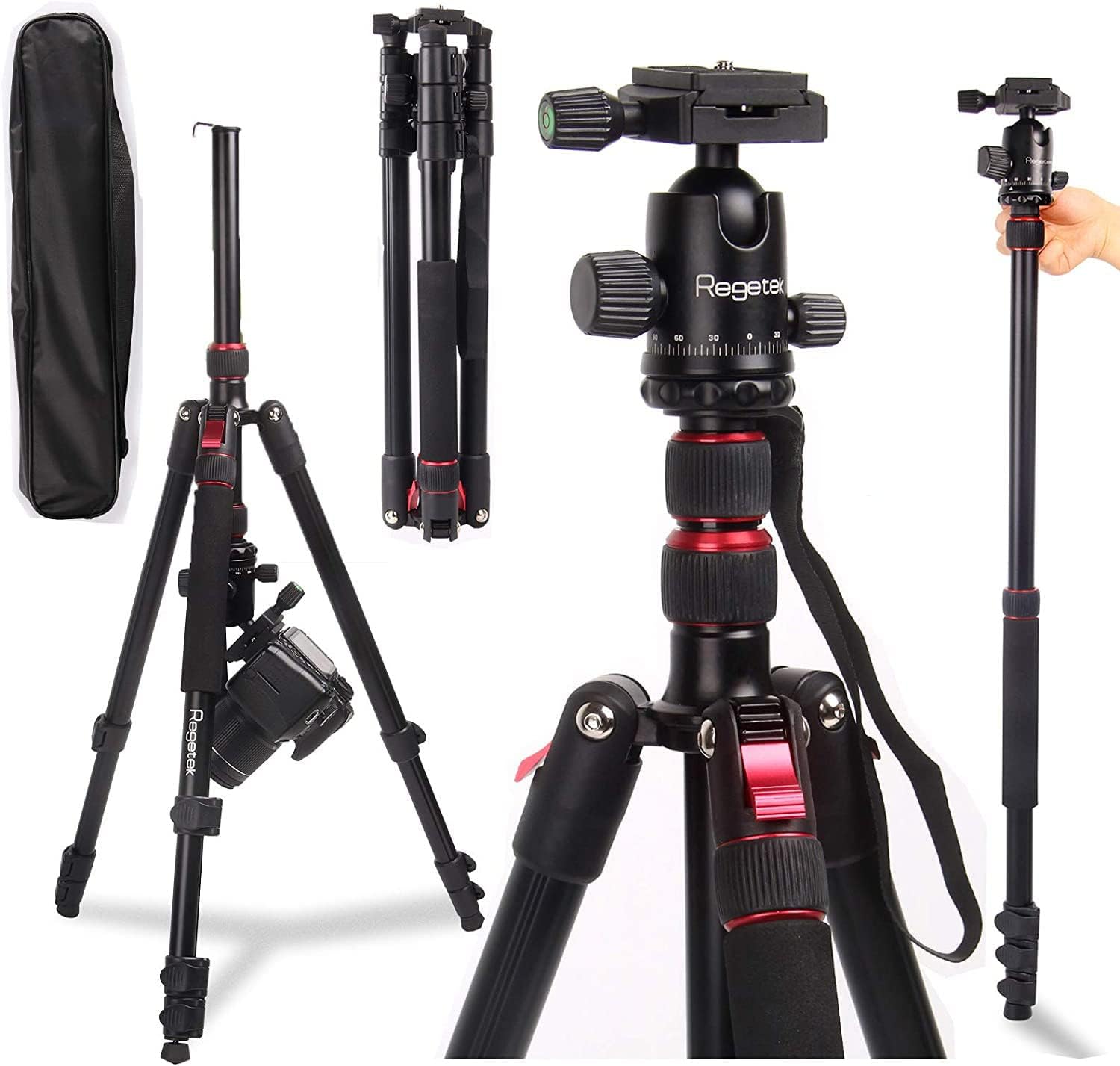 81 Inch Camera Tripod Monopod (Professional Aluminum DSLR Binocular Telescope Video Tripod) with 360 Panorama Ball Head for Canon Nikon Sony Olympus DV with Carry Bag