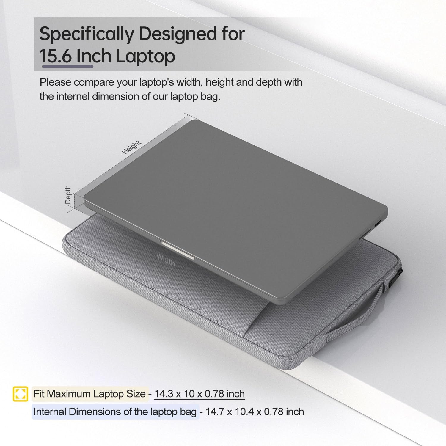 15.6-16 Inch Laptop Sleeve Case for Dell 16 Plus/HP Omnibook 16/Pavilion Envy/Lenovo ThinkPad IdeaPad Computer Bag, Light Grey image 2