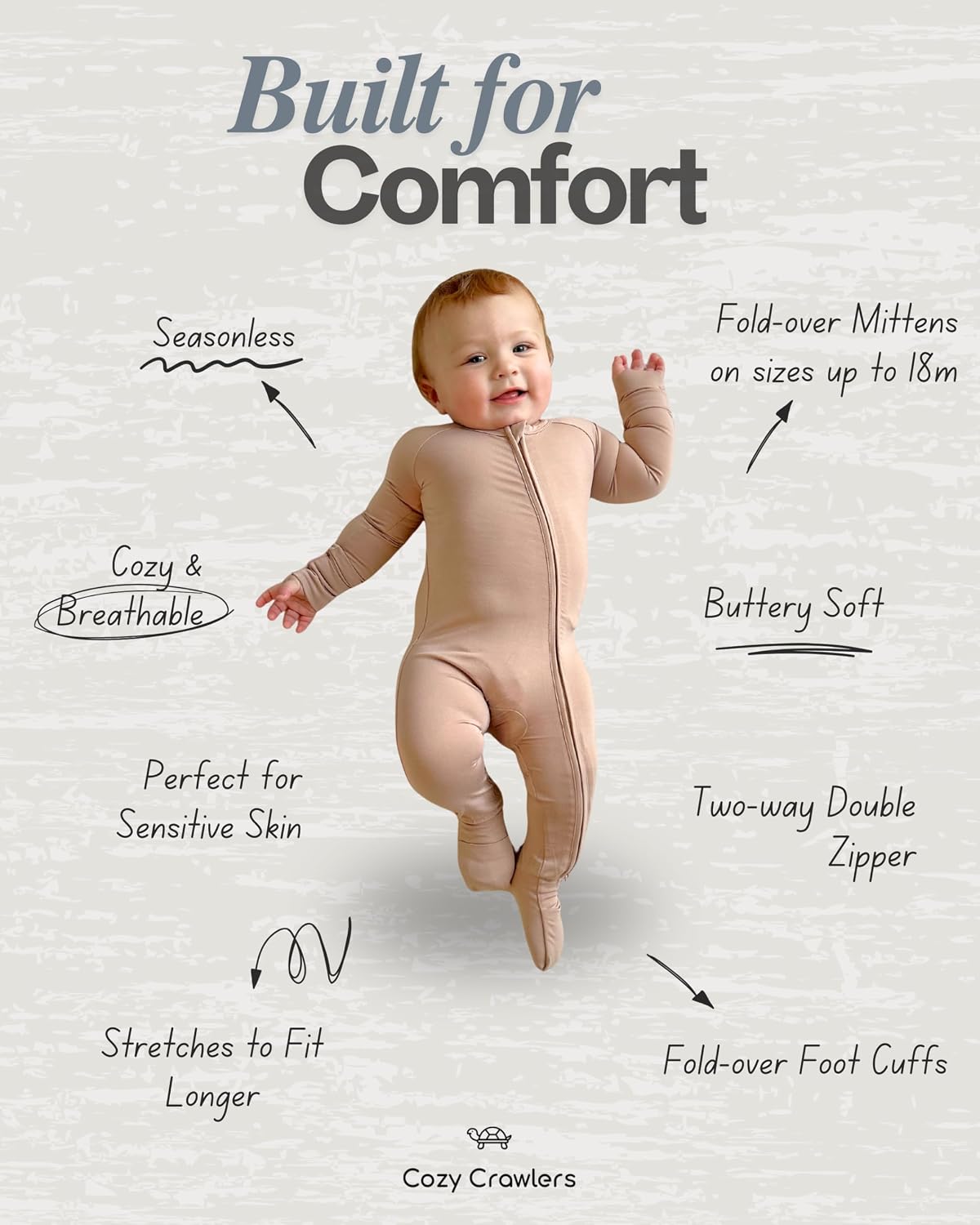 Stretchy Viscose from Bamboo Baby Onesie, Infant & Toddler Romper w 2-Way Zipper & Fold-Over Cuffs