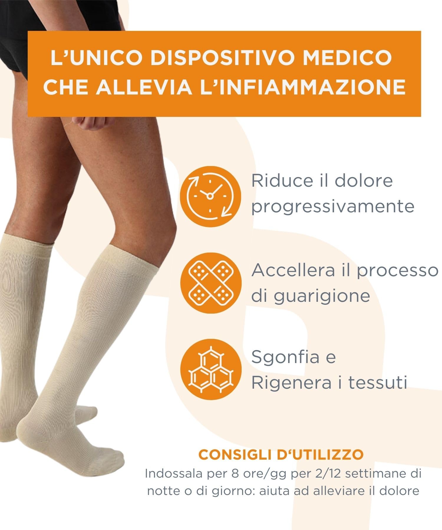 Gambaletti Donna Uomo Terapeutici Simile a Calze Compressione Graduata - Elettro Magnetoterapia, Calze Elastiche Per Vene Varicose, Dispositivo Medico Detraibile - Made In Italy