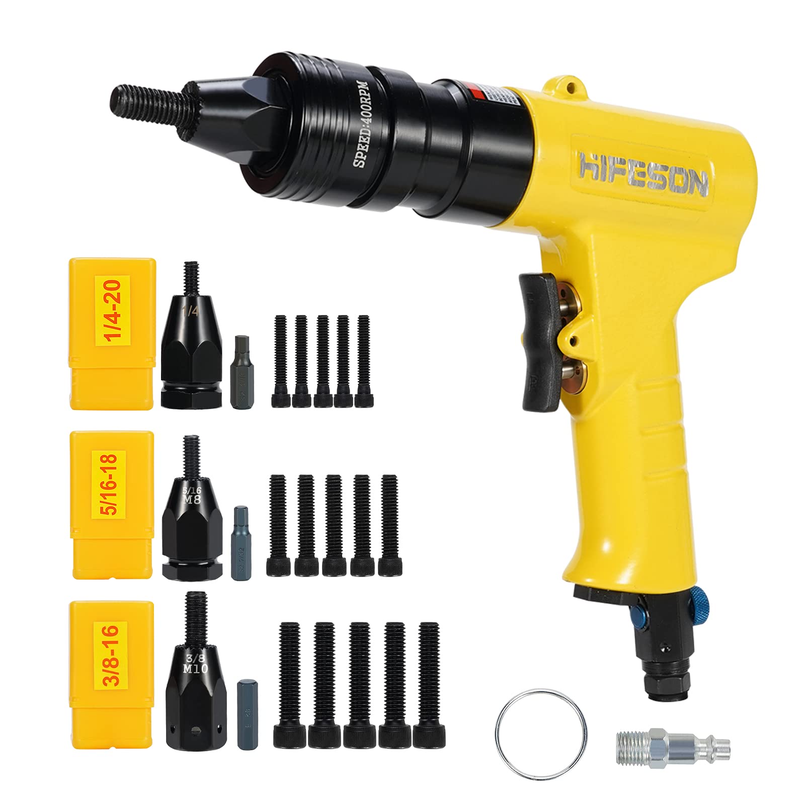 Buy HIFESON Pneumatic Rivet Nut Gun with 1/4 & 5/16 & 3/8 SelfLocking Head Gun,QuickChange