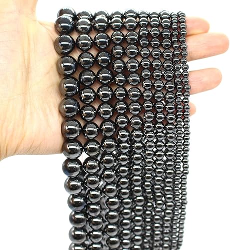 Miniatura 5 de Oameusa Cuentas redondas de hematita negra natural de 0.315 in, cuentas sueltas de ágata para fabricación de joyas de 15 pulgadas, 1 hebra por bolsa