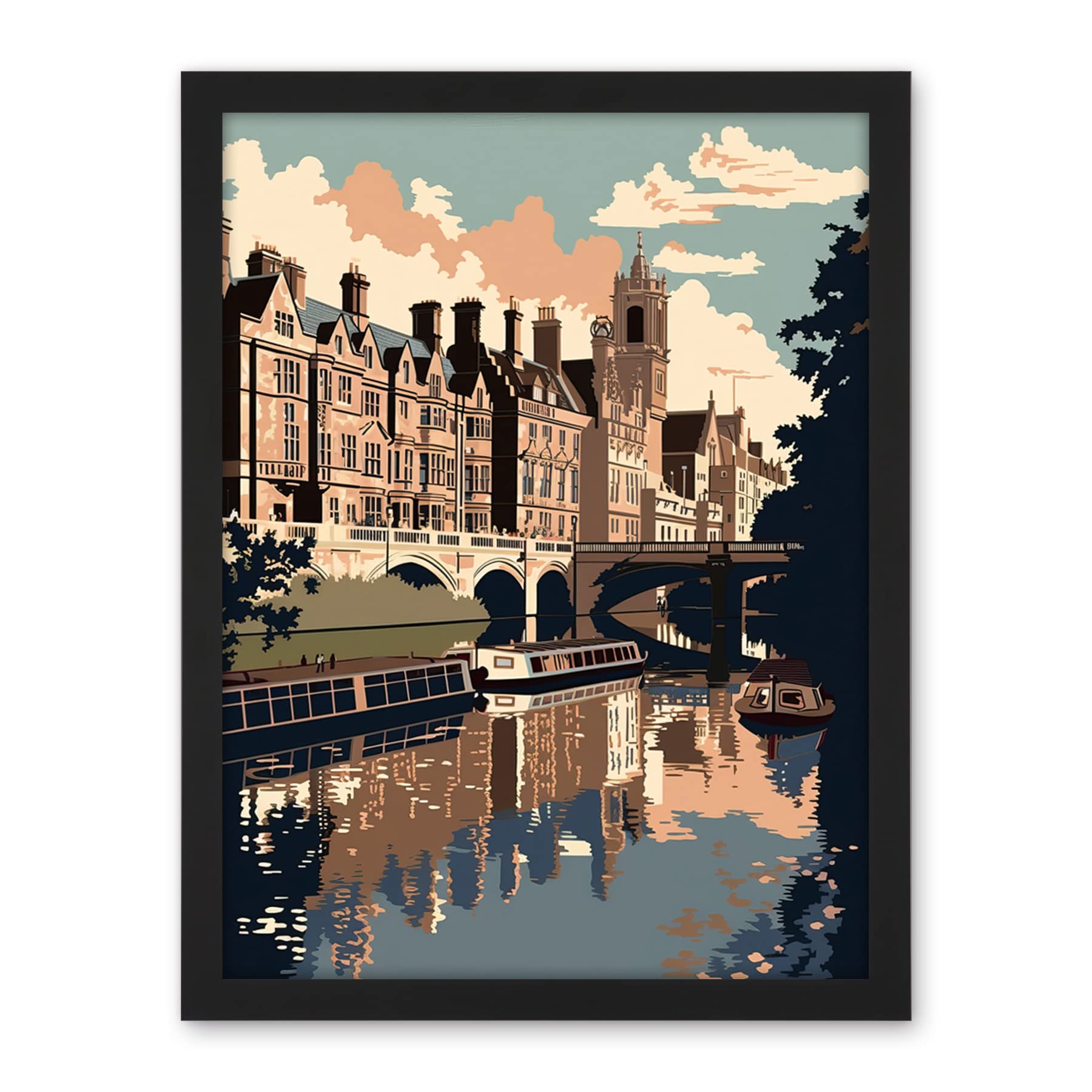 Artery8 River Cam and University of Cambridge Buildings Artwork Framed Wall Art Print 18X24 Inch