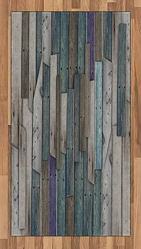 Ambesonne Alfombra de área rústica, imagen de tablones de madera grunge azul y gris, uñas de puerta de casa de granero, impresión temática de vida