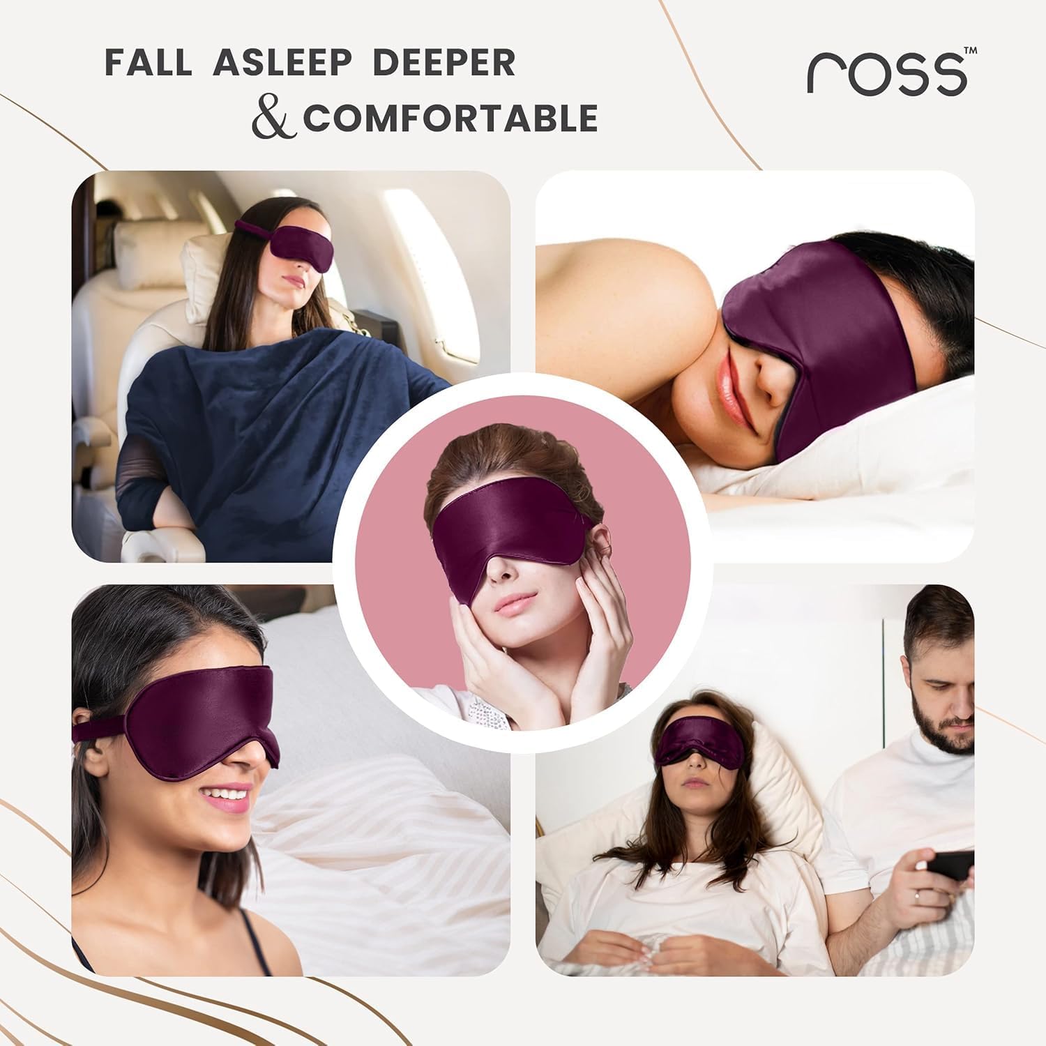 Ross 100% Mulberry Silk Sleep Mask Eye Mask, Super Smooth for Blind Fold (Maroon)