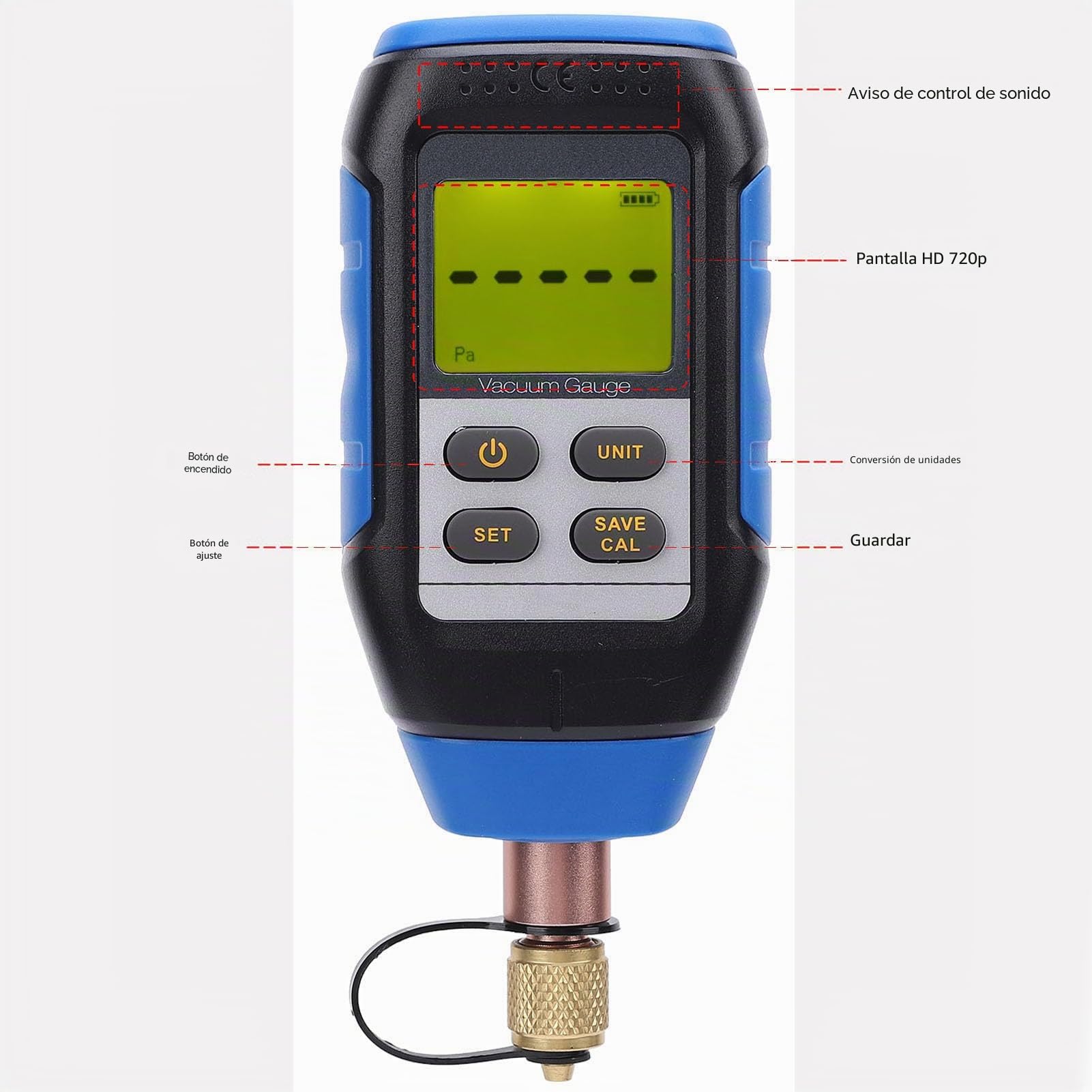 Medidor de Vacío Digital para HVAC 0-75000 Micrones con Pantalla LCD y Rango de 0,5 MPa Ideal para Instalación y Mantenimiento de Sistemas de Aire Acondicionado y Refrigeración