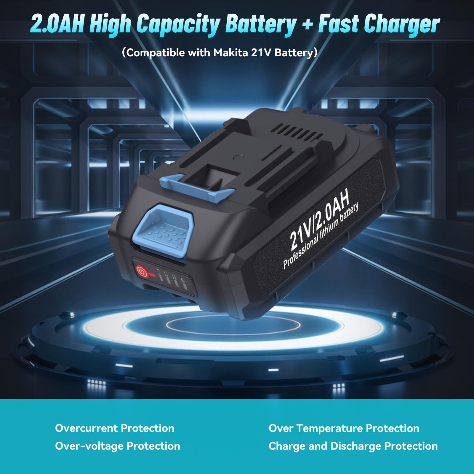 Yofuly Scie Sabre Sans Fil pour MMaki-ta 18V 21V Battery, Scie Egoîne Electrique avec 2.0Ah Batterie et Chargeur, Vitesse Variable Scies Alternatives Sans Fil pour le Bois/Métal, 4 × Lames de Scie