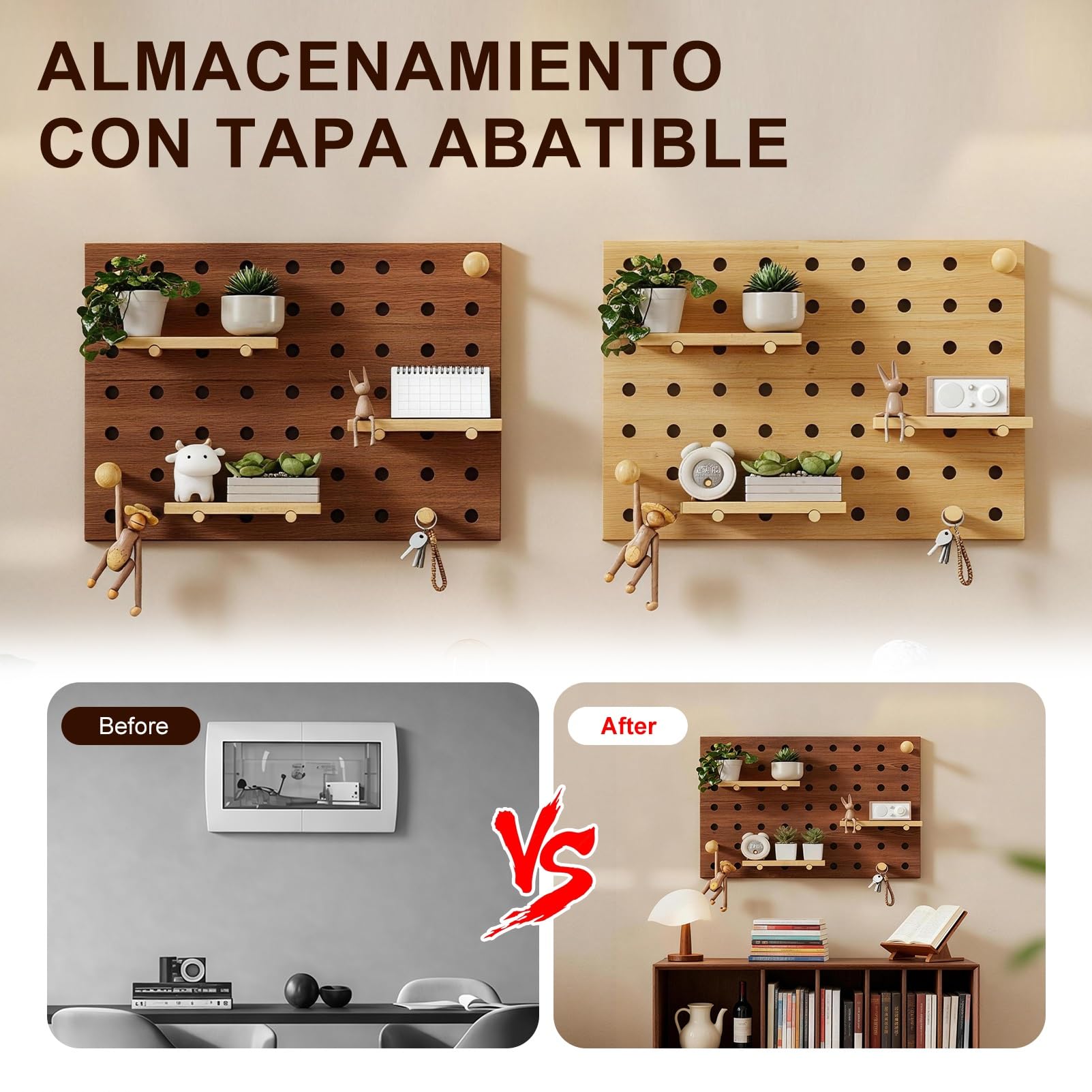 Cubierta de Panel Eléctrico Decorativa, Tapa para Contador de Luz, Estante de Madera Multifuncional, Caja Oculta para Cuadro Eléctrico, Ideal para Hogar y Oficina(Nogal,50x40cm)