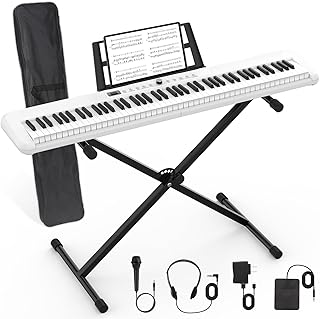 Teclado de piano de 88 teclas para principiantes, piano digital eléctrico con teclas semipesadas de tamaño completo, pedal de sostenimiento, fuente de alimentación, soporte, funda de transporte