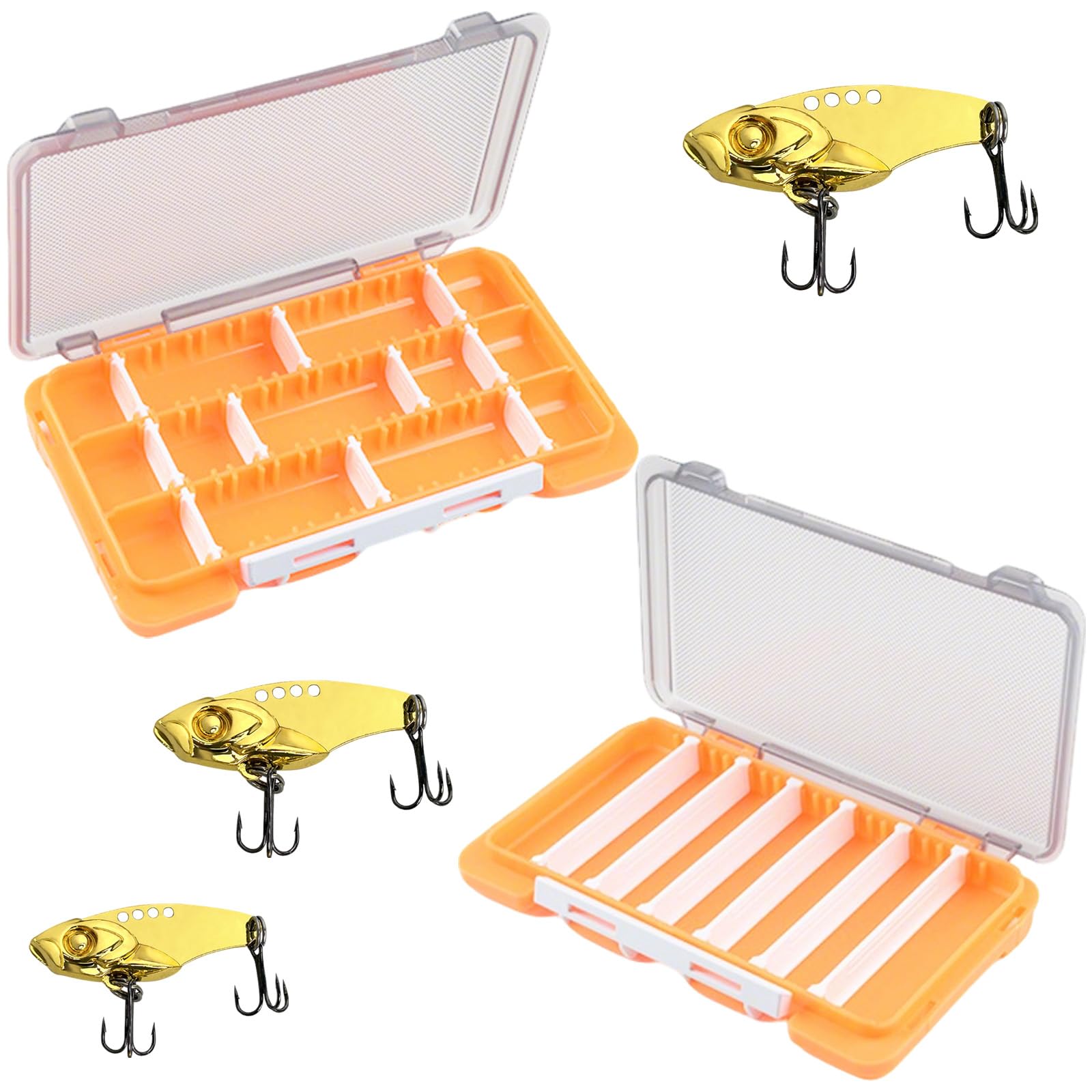 JYJLLM 5PCS Fishing Tackle Box Set, 2 Double Sided Lure Organizers with 3 Treble Hooks for Freshwater Saltwater Reservoir Fishing Gift