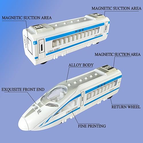 Miniatura 6 de OTONOPI Juego de tren de juguete, tren bala fundido a presión con conectores magnéticos, coche de juguete de locomotora de alta velocidad, carril de