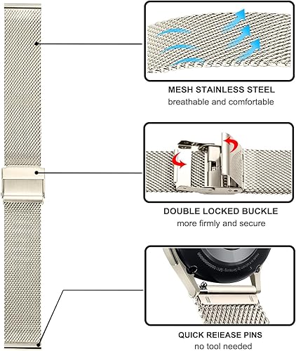 Miniatura 3 de TRUMiRR Correa de repuesto para reloj Galaxy Watch 7 6 1.575 in dorado, malla de acero inoxidable de 0.787 pulgadas para Samsung Galaxy Watch 7 6 5