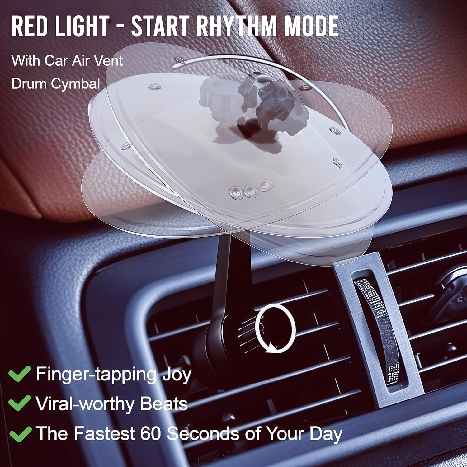 2 Pack Car Cymbal Air Vent Mounted - Mini Drum Crash Becken für endlosen rhythmischen Spaß auf der Straße Musikliebhaber Geschenk (Silber, 14 cm Durchmesser)