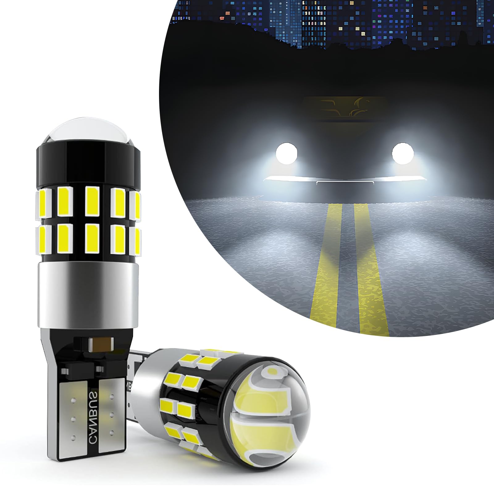 2 PCS T10 Car LED Decoding License Plate Light, 3014-30SMD FPC Constant Current Heat-resistant Spotlight Reversing Light, 360° Lighting Accessories, for Most Models (White)