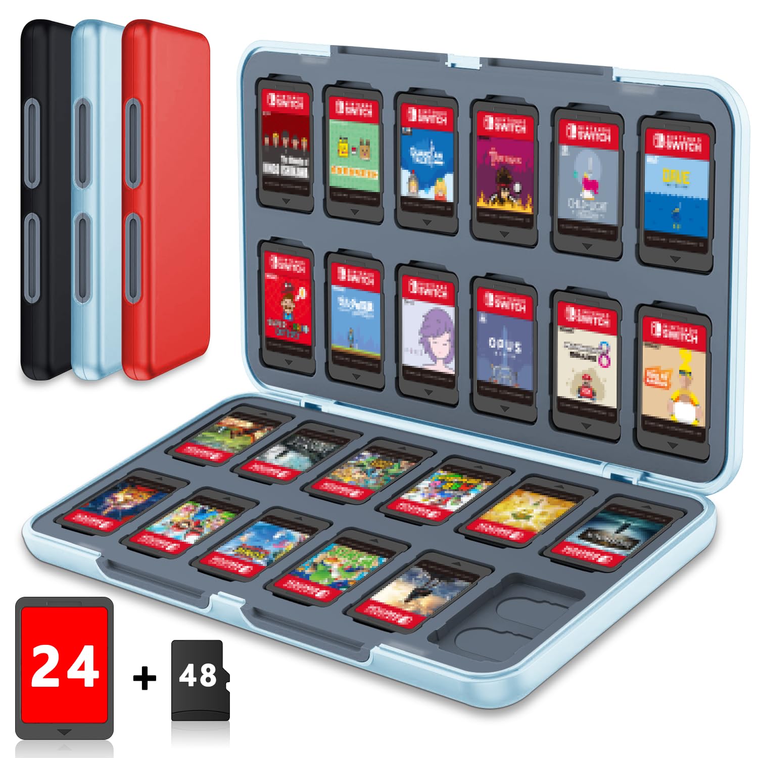 Nintendo Switch 2 Game Card Case 24 Cards + 48 Micro SD Magnetic Sky Blue