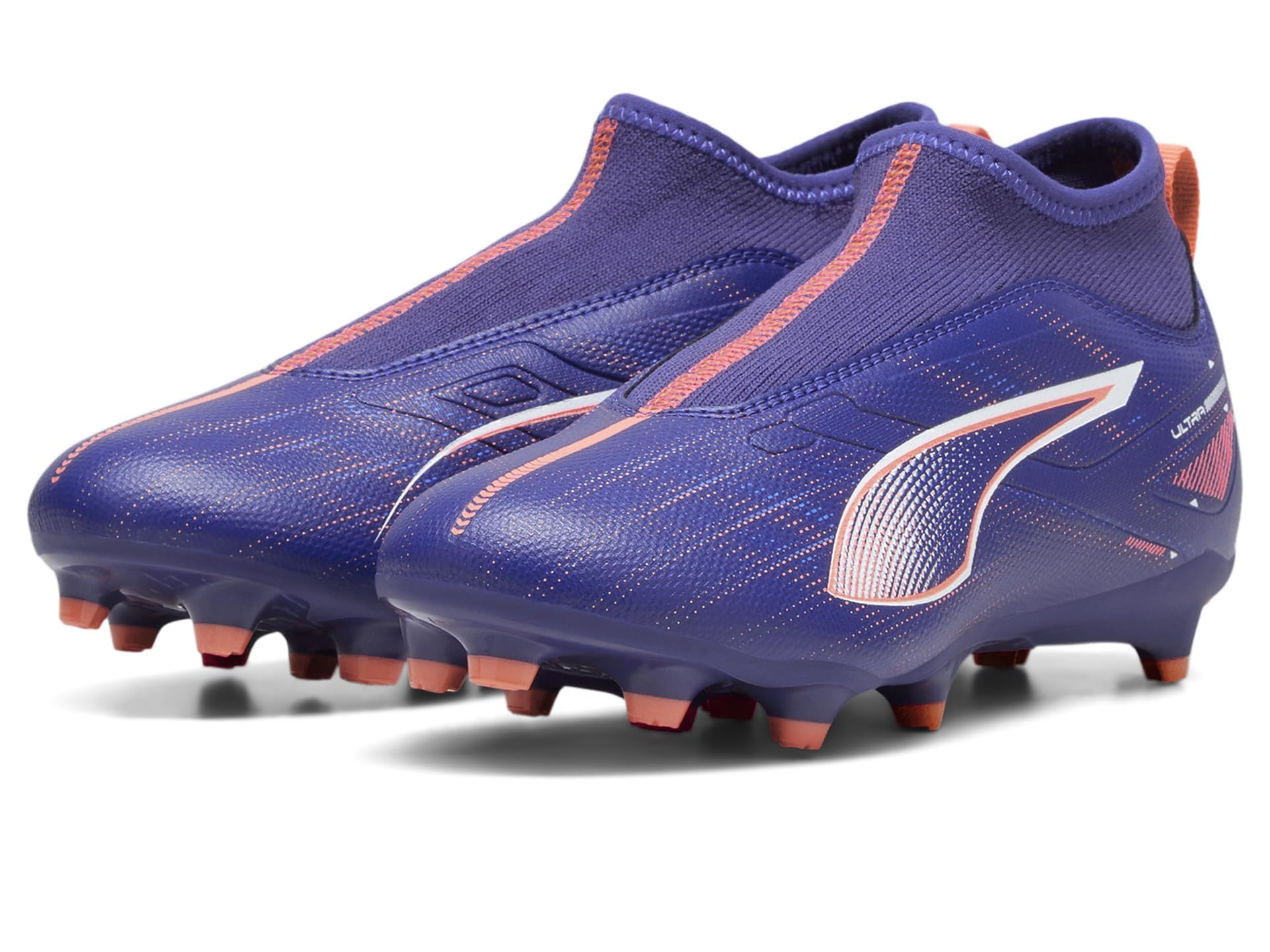 PUMA Ultra Match Laceless Firm Artificial Ground Sneaker, Lapis Lazuli White-Sunset Glow, 3.5 US Unisex Big Kid