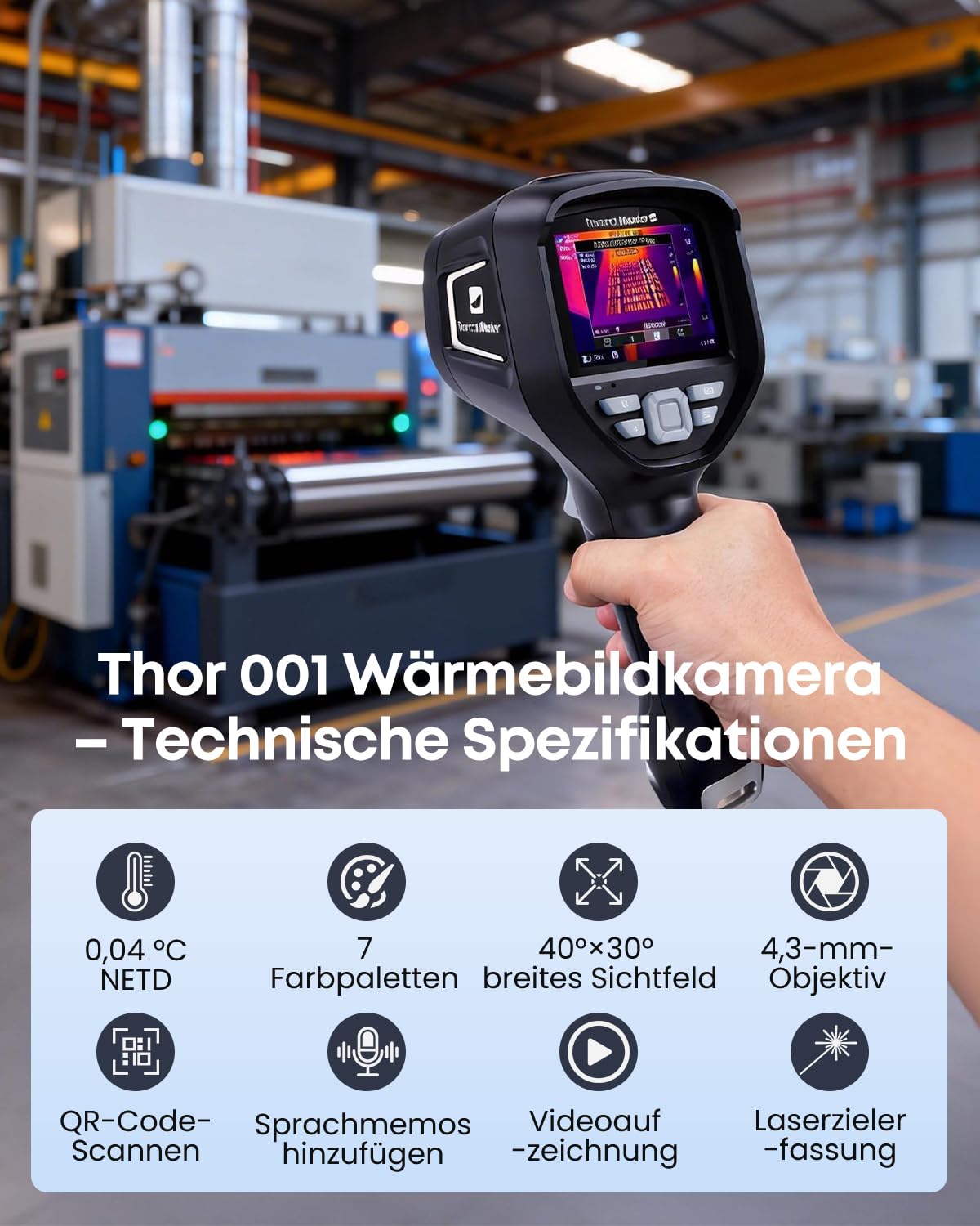 Thermal Master Thor 002 Wärmebildkamera Handheld, 512×384 X³ Auflösung, 25Hz Infrarotkamera, 3,5" IPS Display, -20°C bis 550°C, Laser, WLAN & App/PC-Analyse, IP54 für Elektro, Industrie & HLK