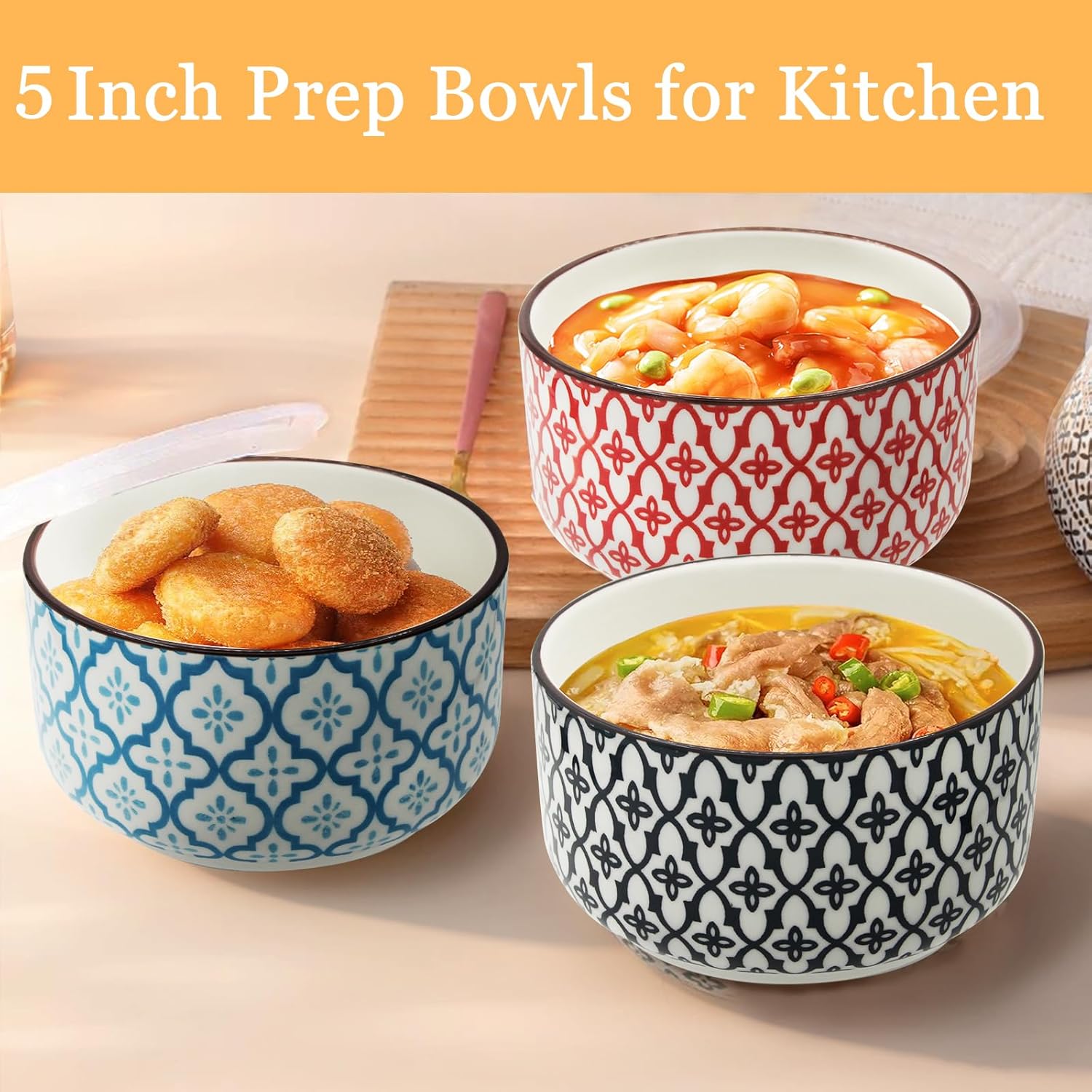 Ceramic Bowls with Lids Set of 4,20 oz Ceramic Serving Bowls with Lids for Kitchen,Office Lunch,Picnic, 5 Inch Prep Bowls for Meal Prep, Cereal, Salad, Microwave Dishwasher Safe