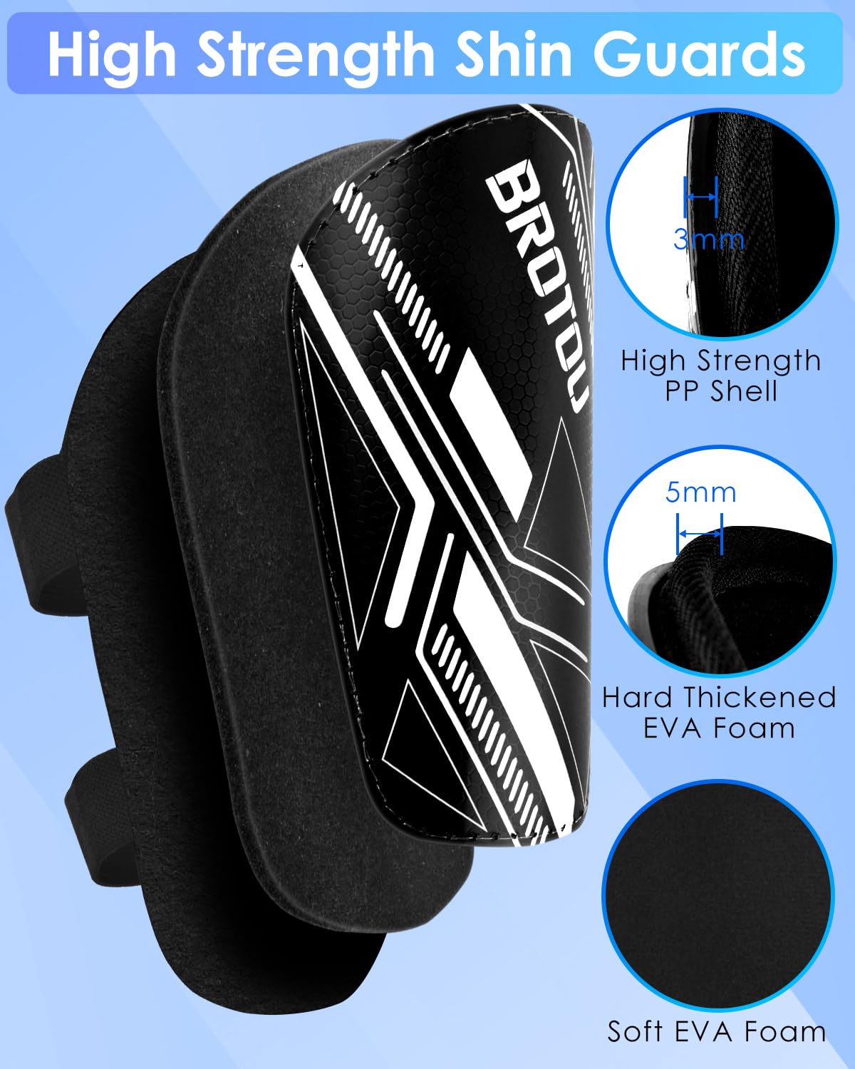 Youth Football Shin Pads, BROTOU Breathable Kids Shin Guards, Non Slip Extended Adjustable Straps - Image 2