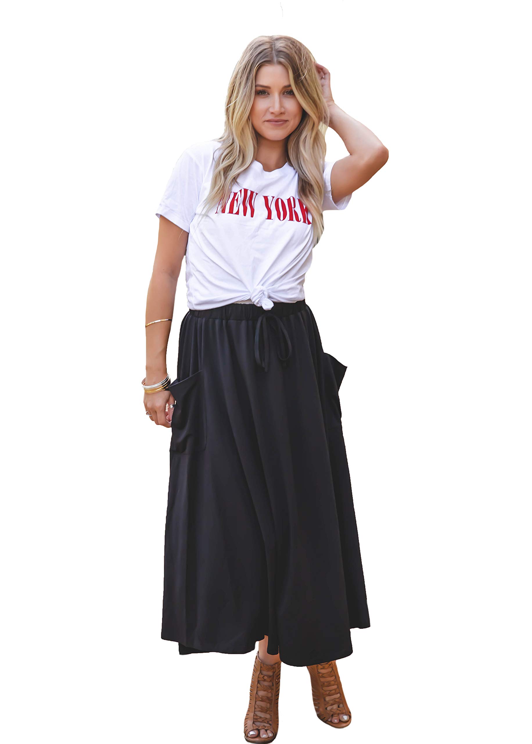 Tickled Teal Women's Stylish Long Maxi Ankle Length High Waisted Skirt with Pockets