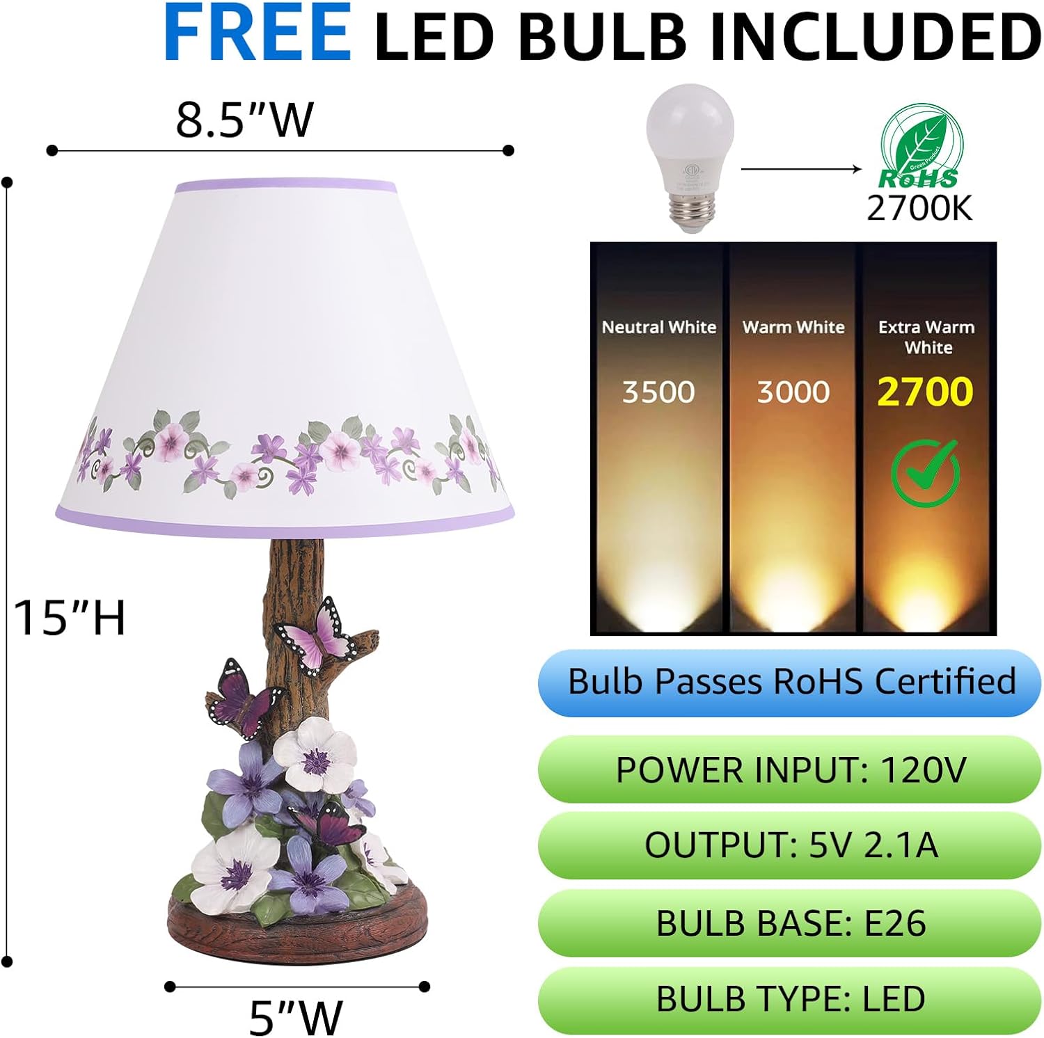 Butterfly Flower Table Lamp, LED Light Source(Includes Bulb), Vintage Desk Lamp, Home Decor, Purple Morning Glory Side Table Lamp, Pressed Floral Bedside Lamp for Nightstand. (1)
